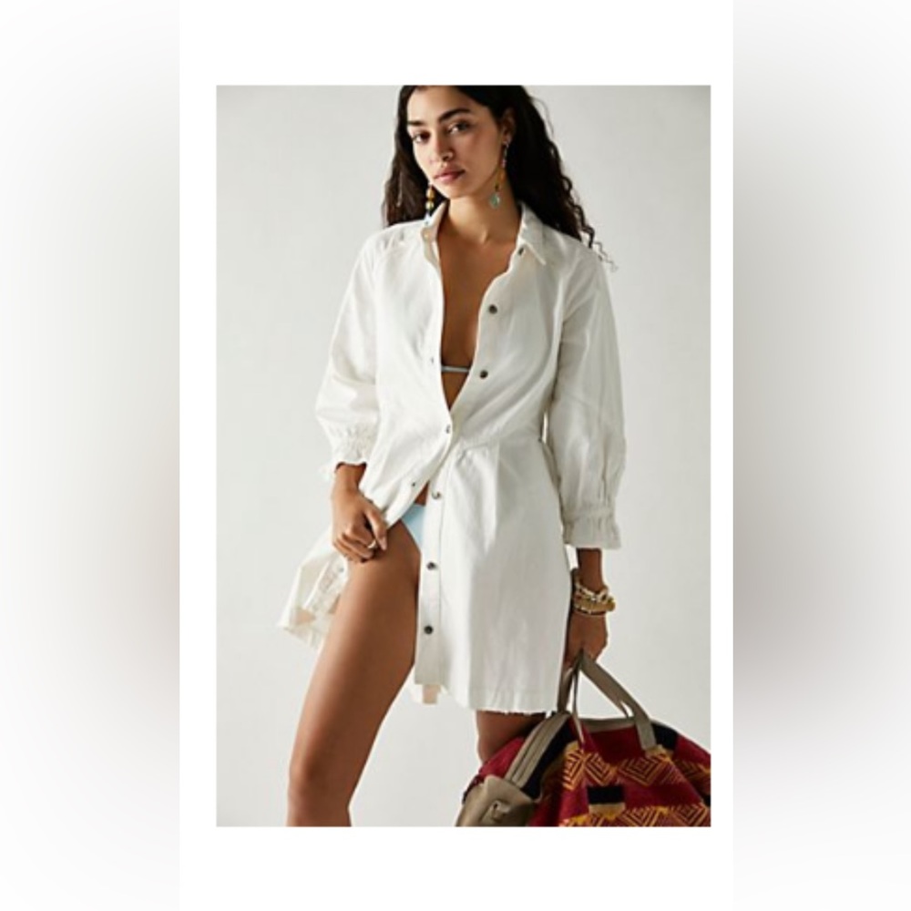We The Free Hannah Denim Mini Dress, Spring White, Size Small. Free People